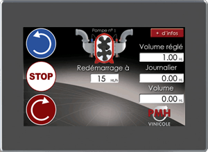 color touch screen Live transcript of pumping data from OENOFLUX